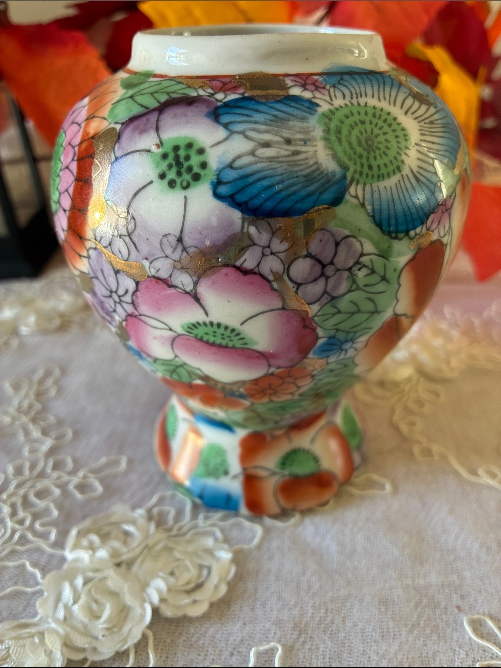 Floral Multicolor Porcelain Accent Vase